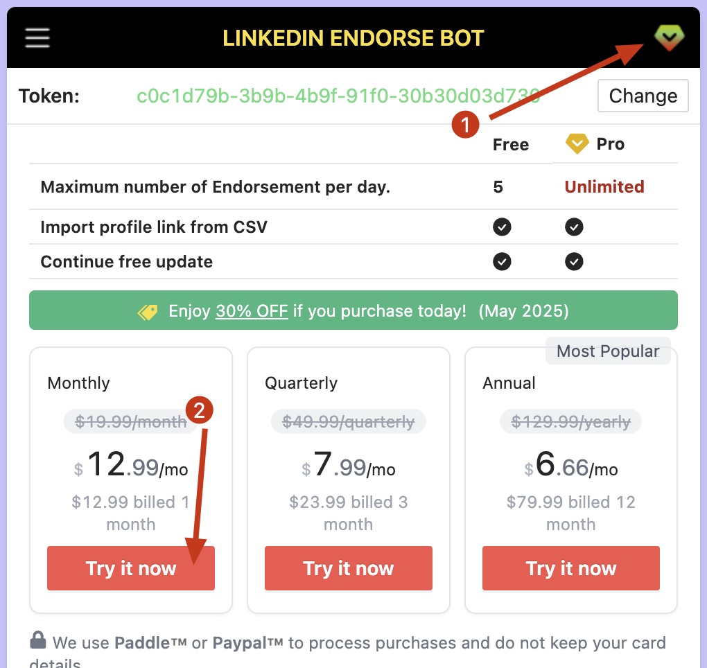 LinkedIn Auto Endorse Skills chrome extension subscribe pro